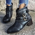 thumbnail image 2 of Joykidd Motorcycle Ankle Boots For Women Chunky Block Heel Short Booties Buckle Studded Gothic Moto Riding Boots with Side Zip for Casual Outings Daily Work, 2 of 5