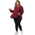 thumbnail image 3 of DARING DIVA Women's Plus Babydoll V Neck Ruffle Hem Peplum Blouse 1X Burgundy, 3 of 6