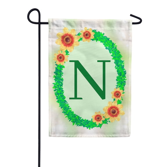 America Forever Spring Monogram Garden Flag Letter N 12.5 x 18 inches Double Sided Vertical Outdoor, Yard, Lawn, Beautiful Flowers, Green Ivy, Floral Wreath, Summer Flower Garden Flag