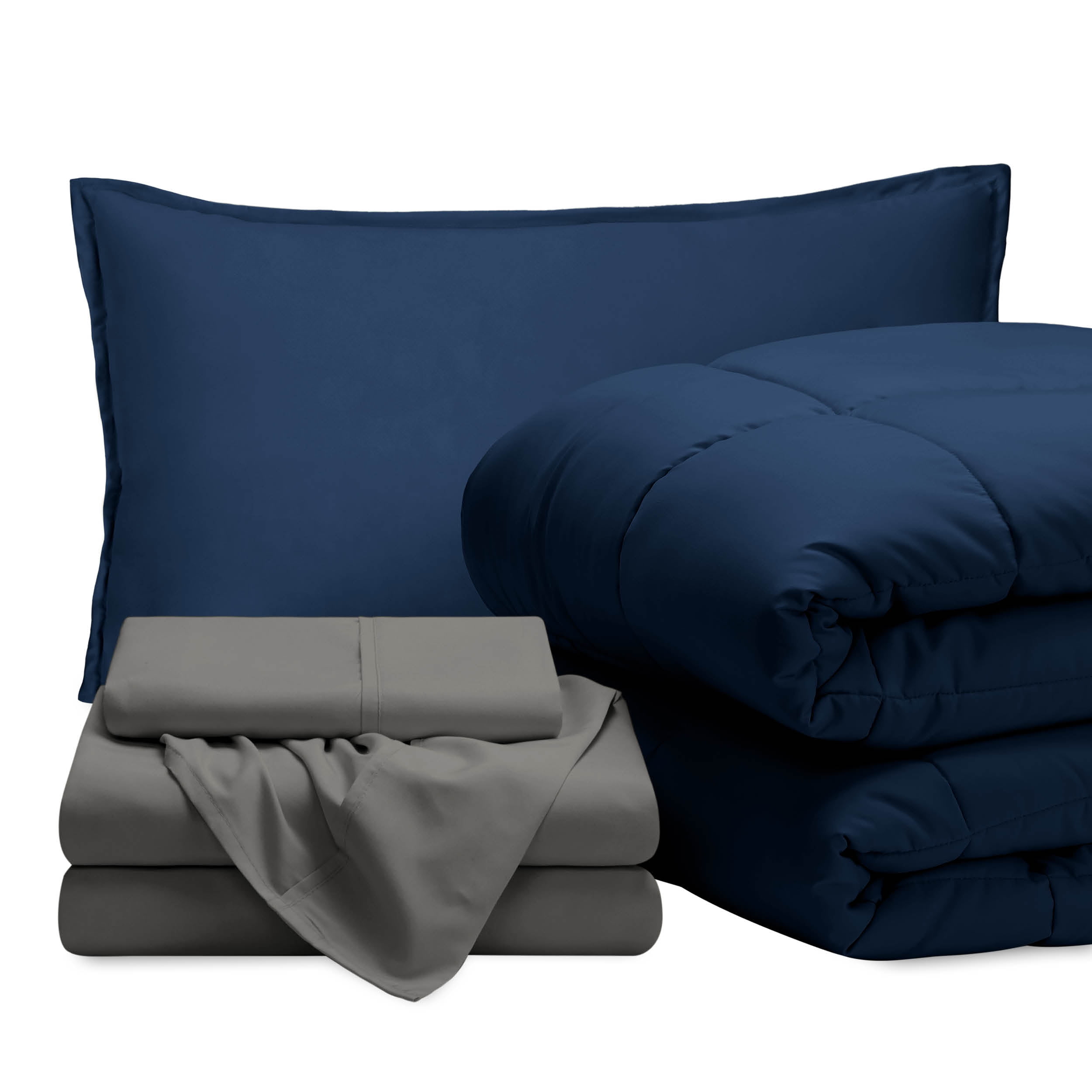 Bare Home 5Piece BedinaBag, Twin XL, Dark Blue with Gray Sheet Set