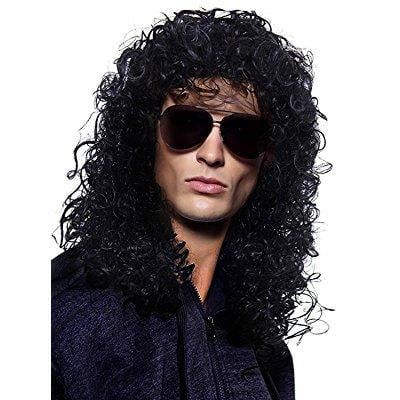 men's costume hair accessory heavy metal rocker cosplay long curly black wig