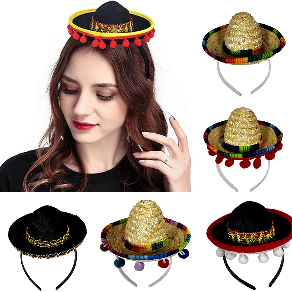 3 PCs Cinco De Mayo Fiesta Fabric and Straw Sombrero Headbands Hat Mexican Party 