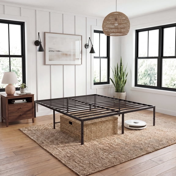 EDX 16 Inch High Clearance Metal Platform Bed Frame with Steel Slats, Large Under Bed Storage, No Box Spring Needed, Noise Free, Easy Assembly, Queen