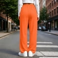 thumbnail image 6 of ZHYou No Boundarie Pants for Women Waffle Knit Drawstring High Waist Wide Leg Baggy Fit Casual Trousers with Pockets,Orange,Size S, 6 of 7