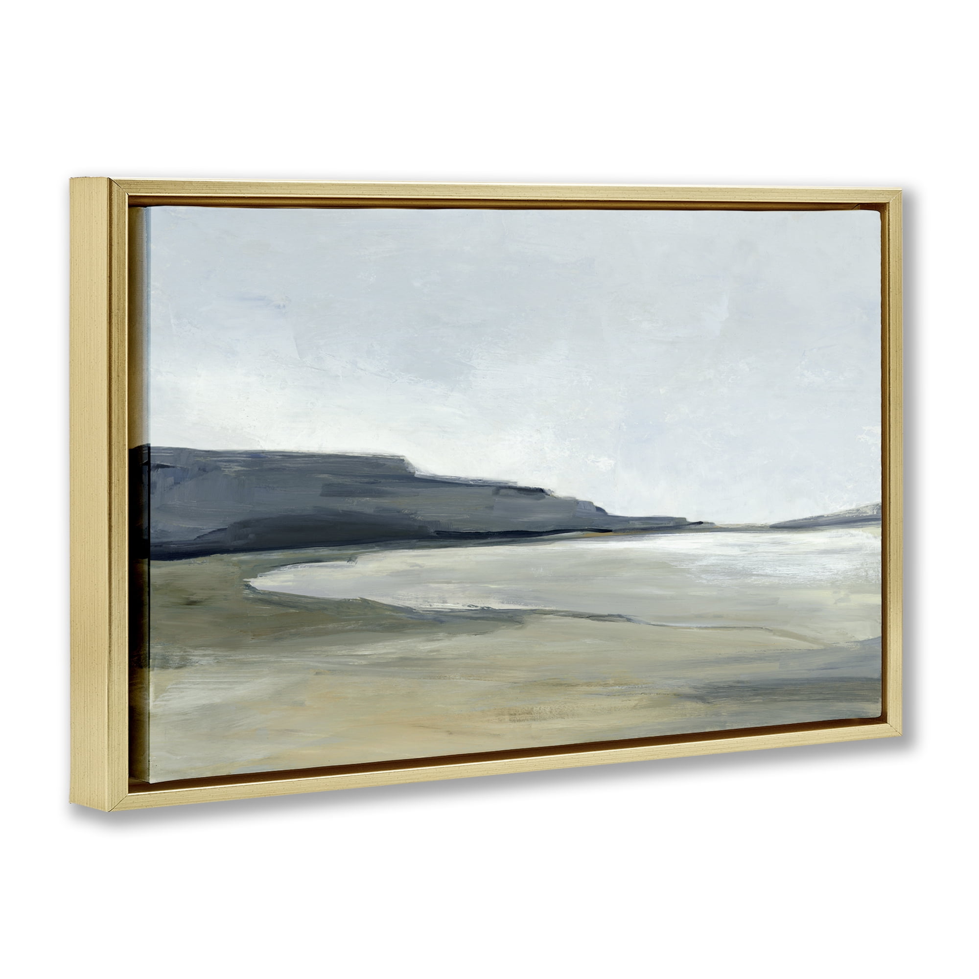 Stupell Industries Muted Coastline Cliff Landscape & Nature Painting Gold Floater Framed Canvas Art Print Wall Art, 31 x 21