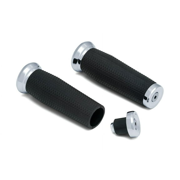 Kuryakyn Motorcycle Handlebar Accessory: Thresher Grips With End Caps, Universal Fit For 1" Diameter Handlebars, Chrome, 1 Pair 5948