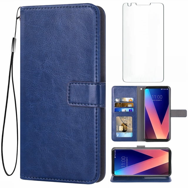 Mobile Phone Cover for Lg V30, Cover Premium Pu Leather Tpu Flip Cover Magnetic Closure Card Compartment Stand Function Wallet with Lanyard Protective Cover