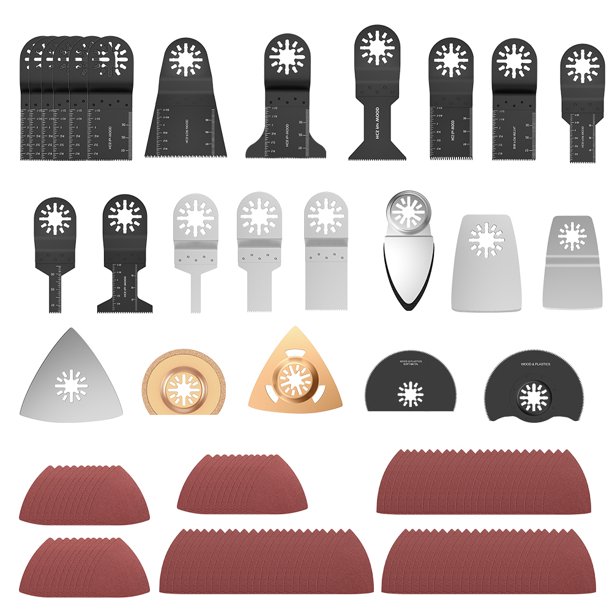Muyoka 115 hojas multiherramienta de acero al carbono, mezcla de hojas de sierra oscilante, accesorios de herramienta oscilante de liberación rápida, kit de cuchillas profesionales universales para me Muyoka Hogar