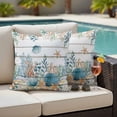 thumbnail image 4 of Marine Life Outdoor Pillow Covers Pack of 2 Vintage Shell Starfish Coral Eucalyptus Leaves Wood Grain Waterproof Throw Pillow Covers Decorative Cushion Cases for Patio Garden Tent Balcony 26x26 inch, 4 of 9