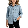thumbnail image 3 of StSilkitty Kids Denim Shirt Jacket Long Sleeve Collared Button down Shacket with Pocket Fall Lightweight Fashion Coats Size 5-15, 3 of 7