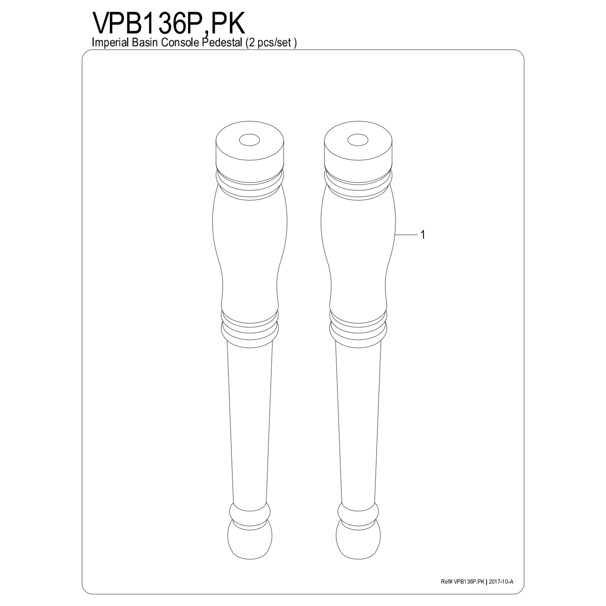 Kingston Brass VPB136PK Ceramic Console Sink Legs (2 Pcs/Set), Black