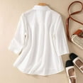 thumbnail image 4 of ZyeKqe Cotton Linen Shirts for Women 3/4 Sleeve Tops Collared V Neck Dressy Casual Blouses Embroidered Summer TopsM-XXL, 4 of 9