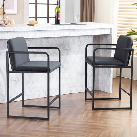 Cterwk Pack of 2 Upholstered Counter Height Bar Stools with Metal Frame, Padded Seat Bar Chair for Kitchen, Bar, Restaurant, Dark Gray