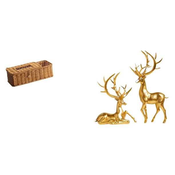 Estuche para pañuelos de escritorio,Caja de pañuelos faciales de papel retro de madera,Estatua de escultura de ciervo,Estatuas de ciervos en pareja para decorar la entrada del hogar.,Figuras
