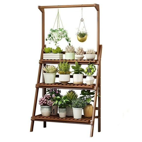 3-Shelf Flower Stand Plant Display for Indoors and Outdoors,3 Tiers 15 Potted Wood Plant Holder Table Stand for Patio Garden Living Room Yard,Bamboo