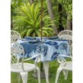 thumbnail image 3 of Outdoor Tablecloth with Umbrella Hole for Patio/Picnic/Party/Camping, Navy Blue Flowers Waterproof Table Cloth Round Cover Washable, Sky Blue Summer Rustic Wood Grain (Dia 60"), 3 of 9