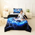 thumbnail image 2 of Castle Fairy Sport Soccer Twin Comforter Sets 2pcs, Abstract Lightning Bedding Set, Blue Black,Black Reversible,1 Comforter and 1 Pillowcase, 2 of 6