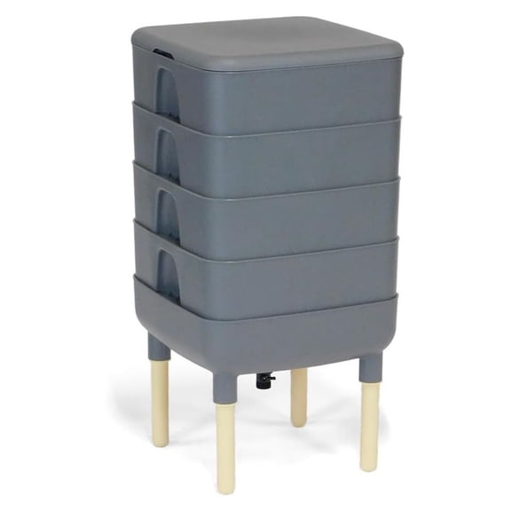 FCMP Outdoor Essential Living Worm Composter Bin, 4-Tray Indoor System, Gray