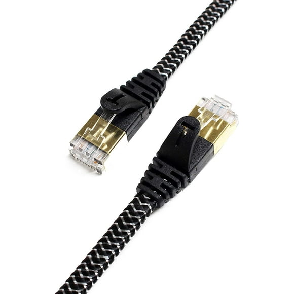 Tera Grand - 6FT - CAT7 10 Gigabit Ethernet Câble de Raccordement Ultra Plat pour Modem Routeur Réseau LAN - Veste Tressée, Or