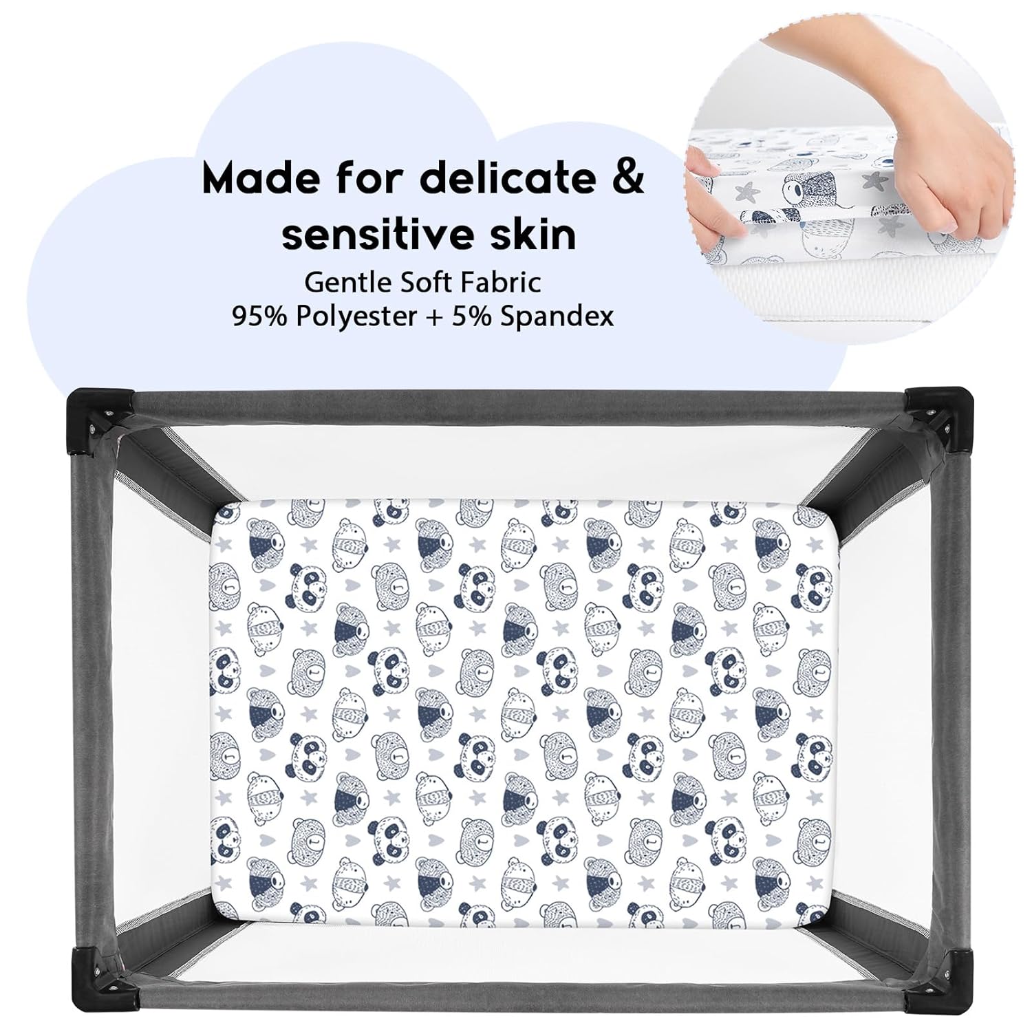 JJEAN-Pack and Play Sheets Fitted, Mini Crib Sheets 2-Pack for Pack N Play Mattress, Stretchy Playard Sheet, Soft and Breathable (Panda)