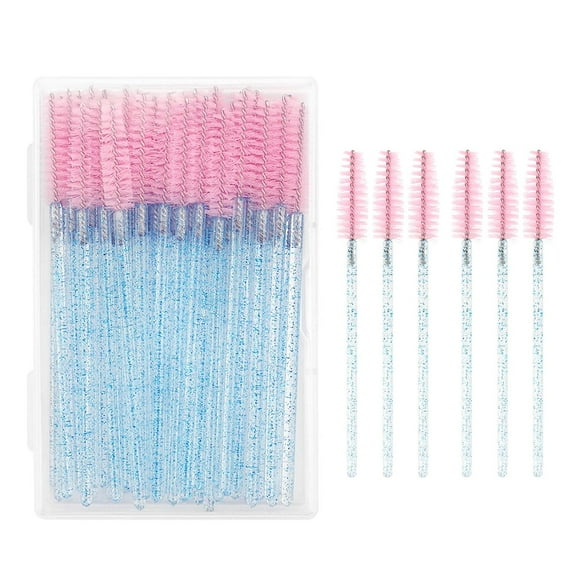 Disposable Eyebrow Brush, 50PCS Crystal Mascara Wands Disposable Eyelash Eyebrow Spoolie Brush(l-Blue Rod Powder)