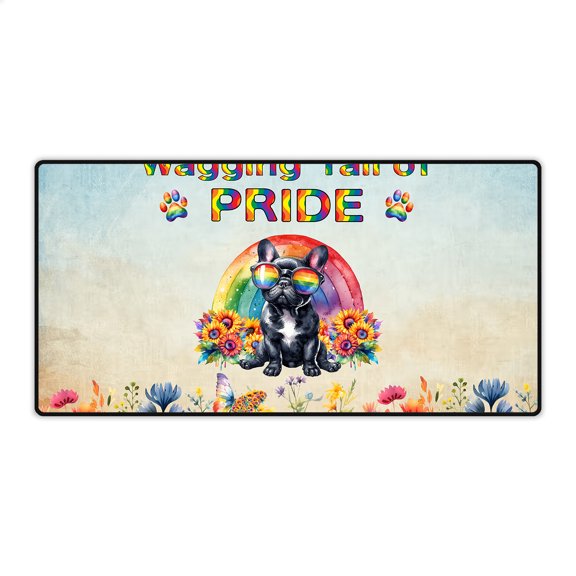 Wagging Tail French Bulldog Celebrates Rainbow Pride Month LGBT LGBTQ Desk Mat Full Keyboard Mouse Pad Dog Lover Gifts Large Mousepad - 01003