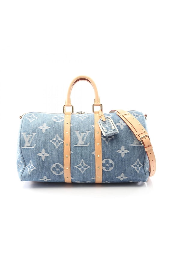 Pre-Owned Louis Vuitton LV Remix Keepall Bandoulire 45 Monogram Denim Boston Bag Handbag...