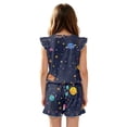 thumbnail image 2 of ZIATUBLES Space Planets Star Print Girls Summer Casual Playsuit Flutter Sleeves Short Jumpsuit Button Round Neck Kids Romper Elastic Waist Relaxed Fit Comfort Outfit with Pockets for 5-6 Y, 2 of 6