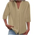 thumbnail image 1 of Timegard Womens Tops 1/2 Sleeve V Neck Button down Shirts Casual Loose Lightweight Blouse Solid Color, 1 of 6