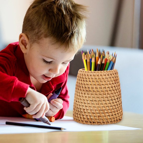 HAMPPLIES Back to School Decorative Pencil Holder Pastoral Style Pen Container Rattan 1Pack