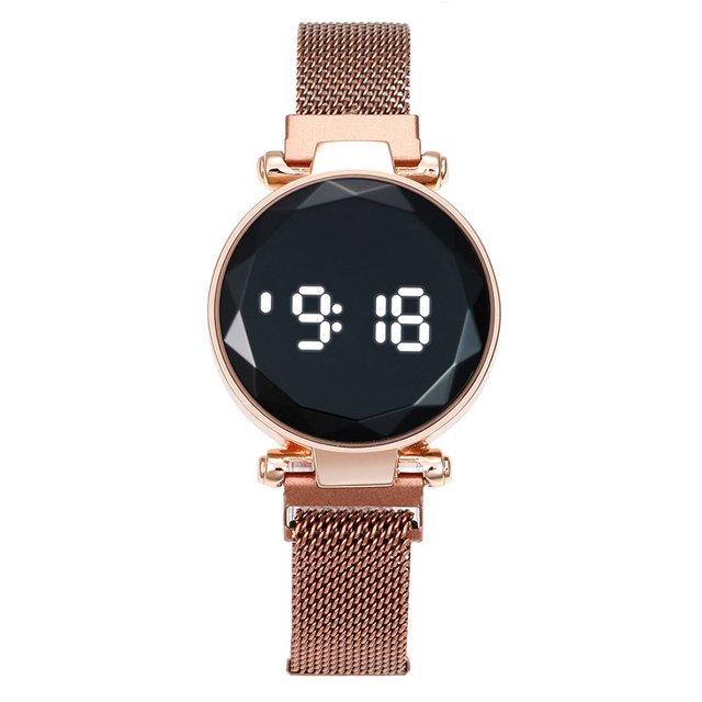 Reloj de pulsera para damas y niñas, moderno, informal, redondo, LED, reloj de pulsera con pantalla táctil y imán