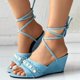 thumbnail image 2 of Bmisegm Women's Summer Fashion Fish Mouth Open Toe Slope Heel Strappy Sandals Denim Casual Comfortable Sandals Sandals Women Summer Sky Blue 8.5, 2 of 9