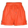 thumbnail image 4 of FRSASU Women's Casual Summer Shorts High Waisted Drawstring Elastic Solid Linen Straight Comfy Beach Vacation Short with Pocket Orange, 4 of 8
