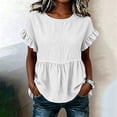 thumbnail image 4 of hoksml Women's Cotton Linen Ruffle Sleeve Peplum Blouse, Round Neck Casual Babydoll Top, Loose Fit Summer Daily Office Wear Shirt, 4 of 7