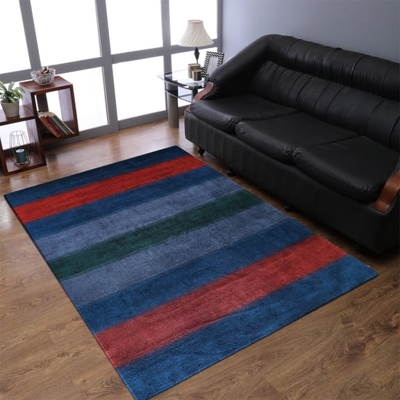 Rugsotic Carpets Hand Knotted Wool Area Rug 3'x5' Blue Light Blue Contemporary Rectangle Indoor Rug for Living Room, Bedroom Antimicrobial L00204