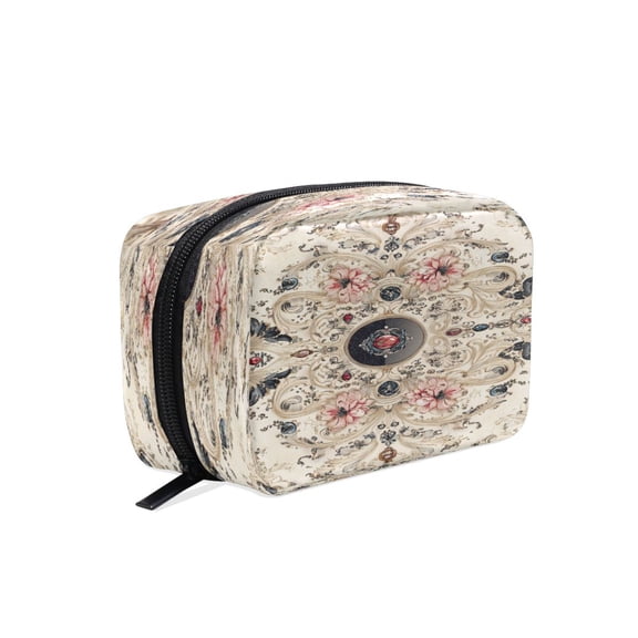 BZSMCE Makeup and Cosmetic Bag Women Simple Ornate Floral and Jewel Pattern Square Cosmetic Bag