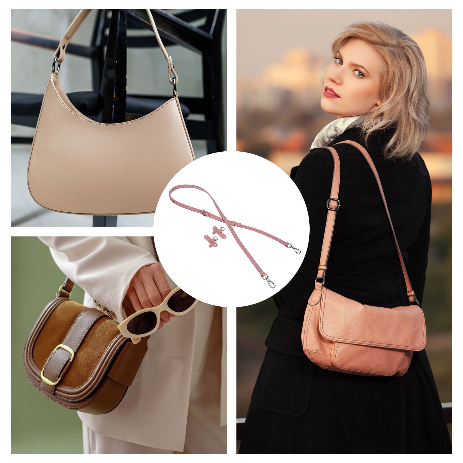 Leather Strap Kit, 95-115cm Crossbody Adjustable Leather Shoulder Strap Conversion Kit for Mini Pouch Handbags Purse Straps Crossbody, Pink