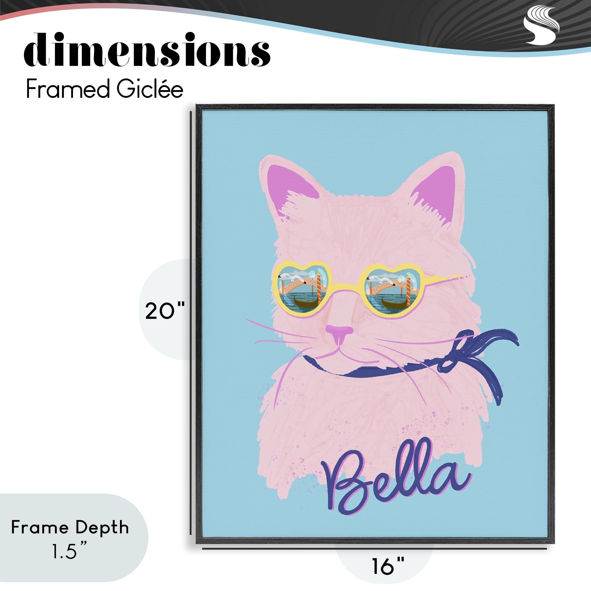 Stupell Industries Cool Cat Bella Black Framed Giclee Art, design by Steffanie Pisula