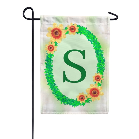 America Forever Spring Monogram Garden Flag Letter S 12.5 x 18 inches Double Sided Vertical Outdoor, Yard, Lawn, Beautiful Flowers, Green Ivy, Floral Wreath, Summer Flower Garden Flag