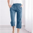 thumbnail image 2 of Women's Plus Size Linen Capris Pants High Waisted Loose Cropped Trousers with Pockets Elastic Waist Drawstring Pants Casual Straight Cropped Pants, 2 of 5