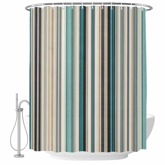 Decorative Shower Curtain Farmhouse Fabric Waterproof Bath Shower Curtains Bathroom Accessories Teal Blue Striped Shower Curtain 54x78 Inch for Home Hotel Farmhouse Stripes Modern Abstract Art