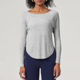 thumbnail image 3 of Scyoekwg Womens Athletic Tops Crew Neck Slim Yoga Suit Threaded T-shirt Fall Long Sleeve T Shirts Trendy Solid Color Lightweight Pullover (Gray,L), 3 of 4