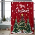 thumbnail image 2 of Merry Christmas Bathroom Shower Curtain Vintage Xmas Trees Stars Winter Snowflakes Red Waterproof Washable Shower Curtains for Bathtub Bath Decor with Grommets and Hook 36 X 72 Inch, 2 of 8