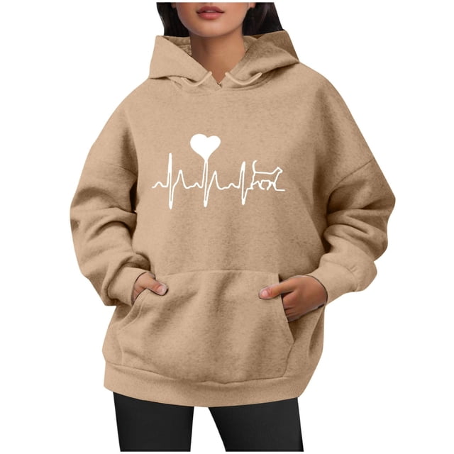 WEAIXIMIUNG Chandails en Molleton d'Automne pour Femmes 2025 Mode Dames Automne Hiver Extérieur Ample Grande Taille Imprimé Lettre Sweat à Capuche