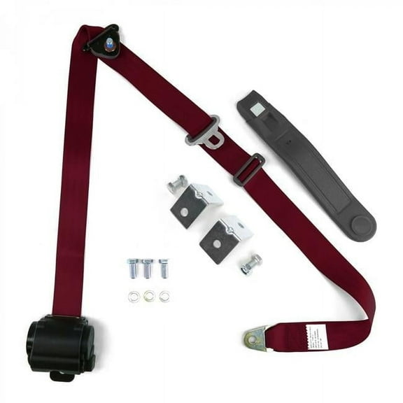SafeTBoy 311998 3 Point Burgundy Retractable Seat Belt with Mounting Brackets - Standard Buckle