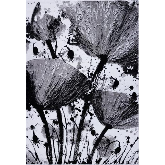 Ladole Rugs Poppy Floral Pattern Contemporary Indoor Area Rug Carpet in Grey Black, 8x11 (7'10" x 10'5", 240cm x 320cm)