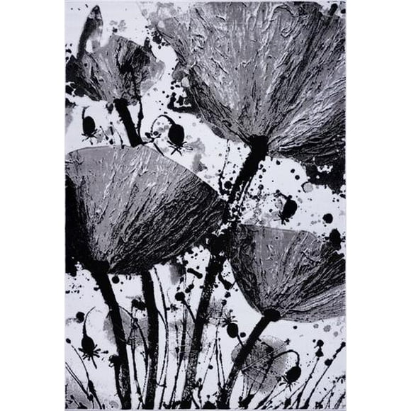 Ladole Rugs Poppy Floral Pattern Contemporary Indoor Area Rug Carpet in Grey Black, 8x11 (7'10" x 10'5", 240cm x 320cm)