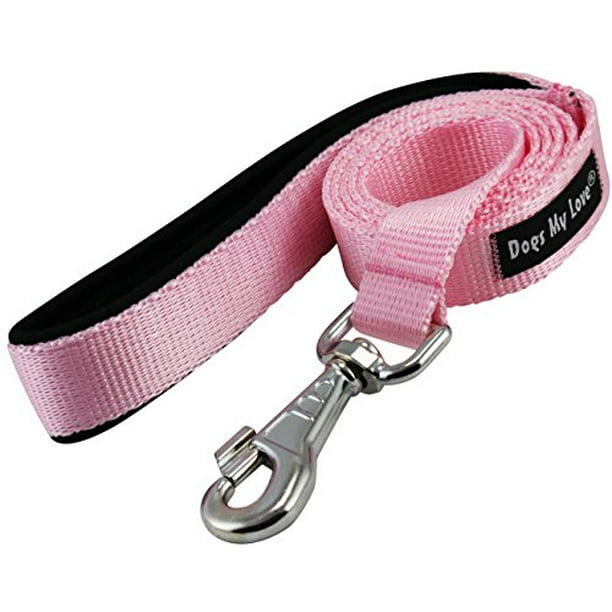 Dogs My Love 4ft Long Neoprene Padded Handle Nylon Leash 4 Sizes Pink