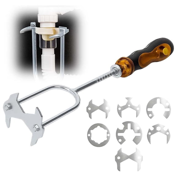 7-in-1 Multifunction Faucet Installation Tool Kit, Telescoping Basin Wrench for Tight Spaces, Plumbing Wrench Set with Interchangeable Heads for Sink Repair, Silver, By Preplabs