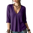 thumbnail image 4 of Warop Womens Cotton Linen Tops Dressy Casual 3/4 Sleeve V-Neck Blouse Basic Loose Shirt Daily Outfits, 4 of 9